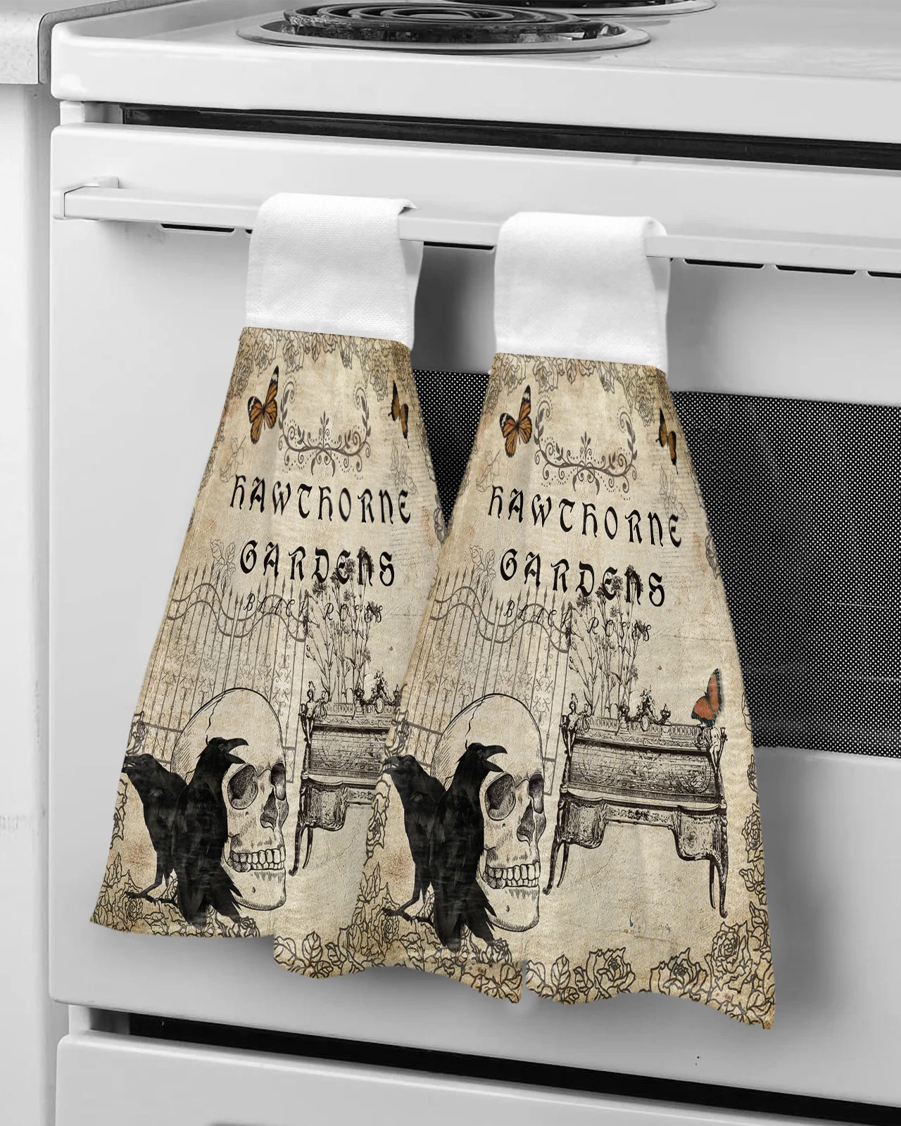 Halloween Crow Skeleton Hand Towel Bathroom Supplies Absorbent Cloth Dishcloths Hanging Cloth Kitchen Accessories