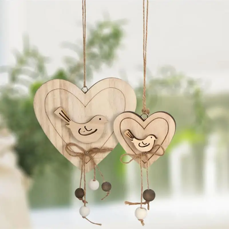 

Деревянная подвеска в виде птицы в форме сердца, подвесное украшение в скандинавском стиле, настенная вешалка для окна, домашний декор, аксе...
