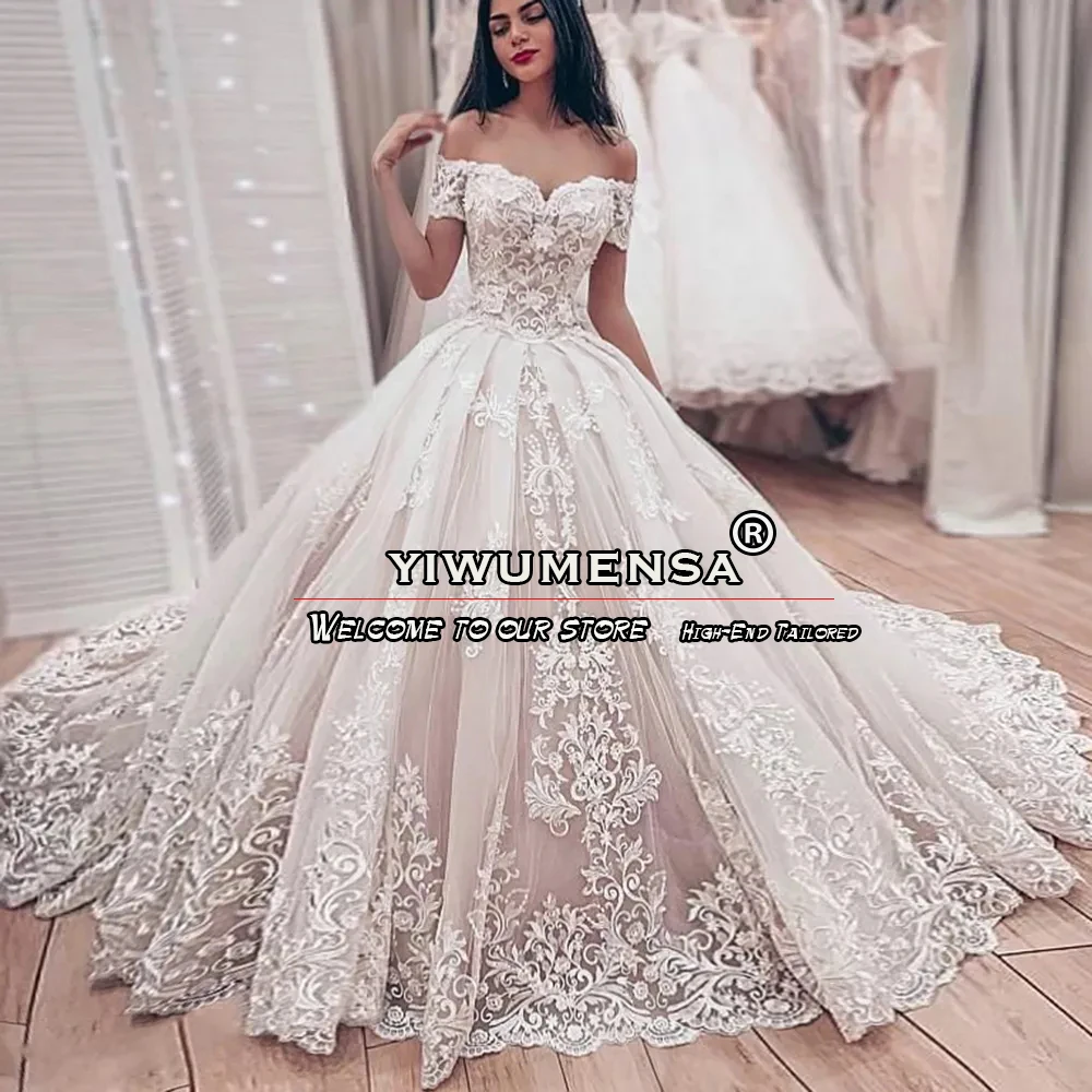 

Роскошное бальное платье принцессы, свадебные платья, женское официальное женское платье с коротким рукавом и V-образным вырезом, одежда для невесты с аппликацией