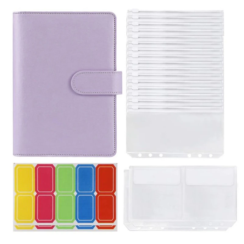 

Binder Pockets A6 With Leather Binder Cover, 6-Ring Budget Binder With Cash Envelopes, Money Saving Binder