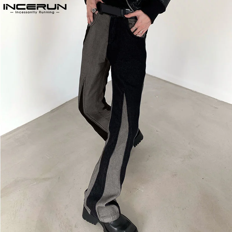 

Брюки INCERUN мужские прямые повседневные, модные дизайнерские штаны, уличная одежда, универсальные длинные брюки контрастных цветов