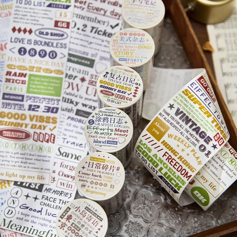 

1 pcs Text Words Series Japanese Paper Special Oil Tape Fresh Salt Series English Notebook DIY Decorative Material Stickers