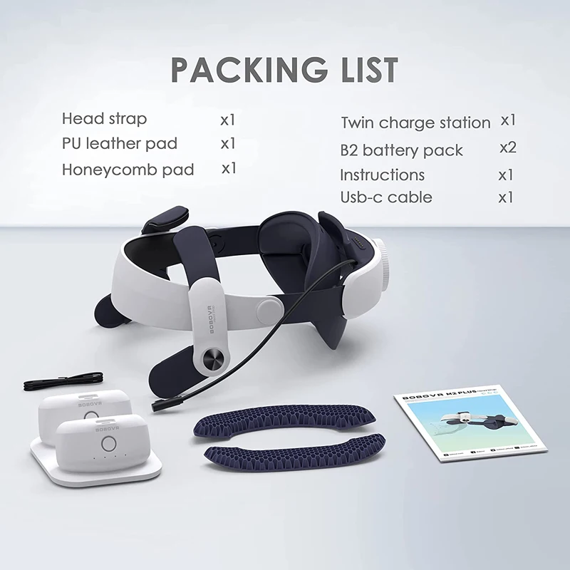 BOBOVR M2 Plus Head Strap Twin Battery Combo Compatible with Meta Quest 2 VR Power Bank Charger Station/Dock B2 Battey Pack |