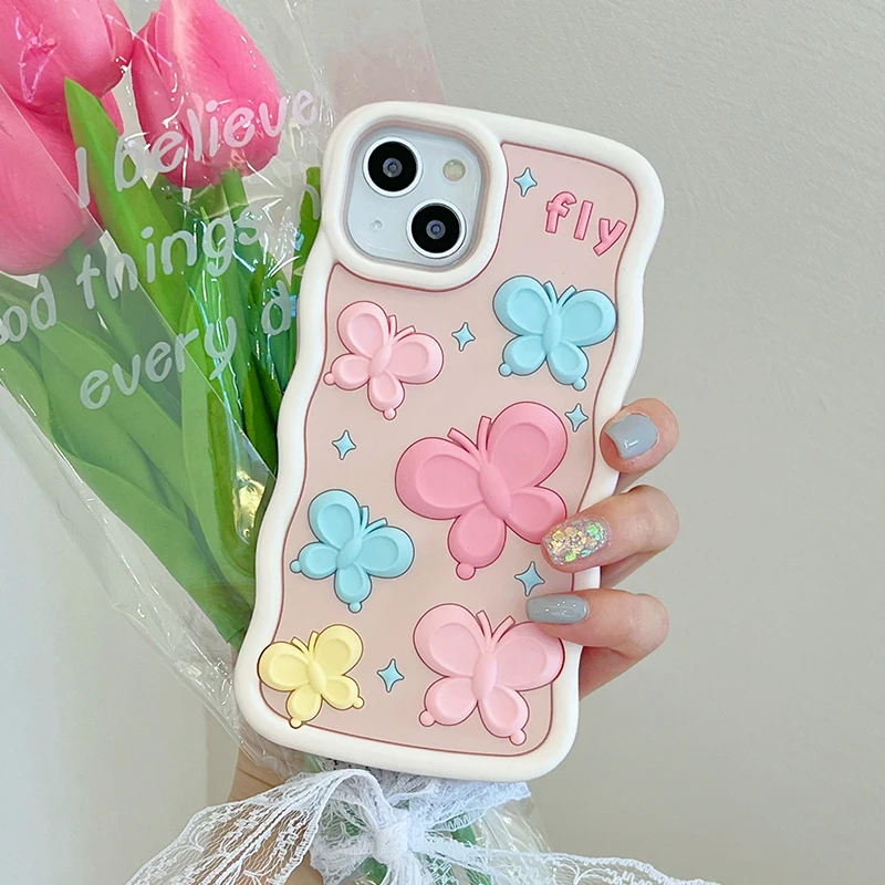 

Fashion Candy color Butterfly 3D Case For iphone 14 13 12 Pro Max i11 Kids Soft silicagel Cute Phone Cover for 14pro 13pro 12pro