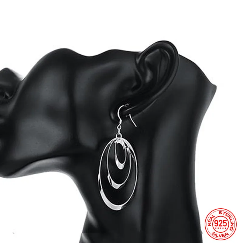 Серьги-капли из стерлингового серебра 925 пробы с тремя кругами и длинными
