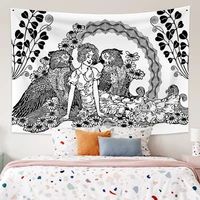 white and black girl eagle aesthetic tapestry psychedelic suitable wall hanging for living room bedroom dormitory decorations