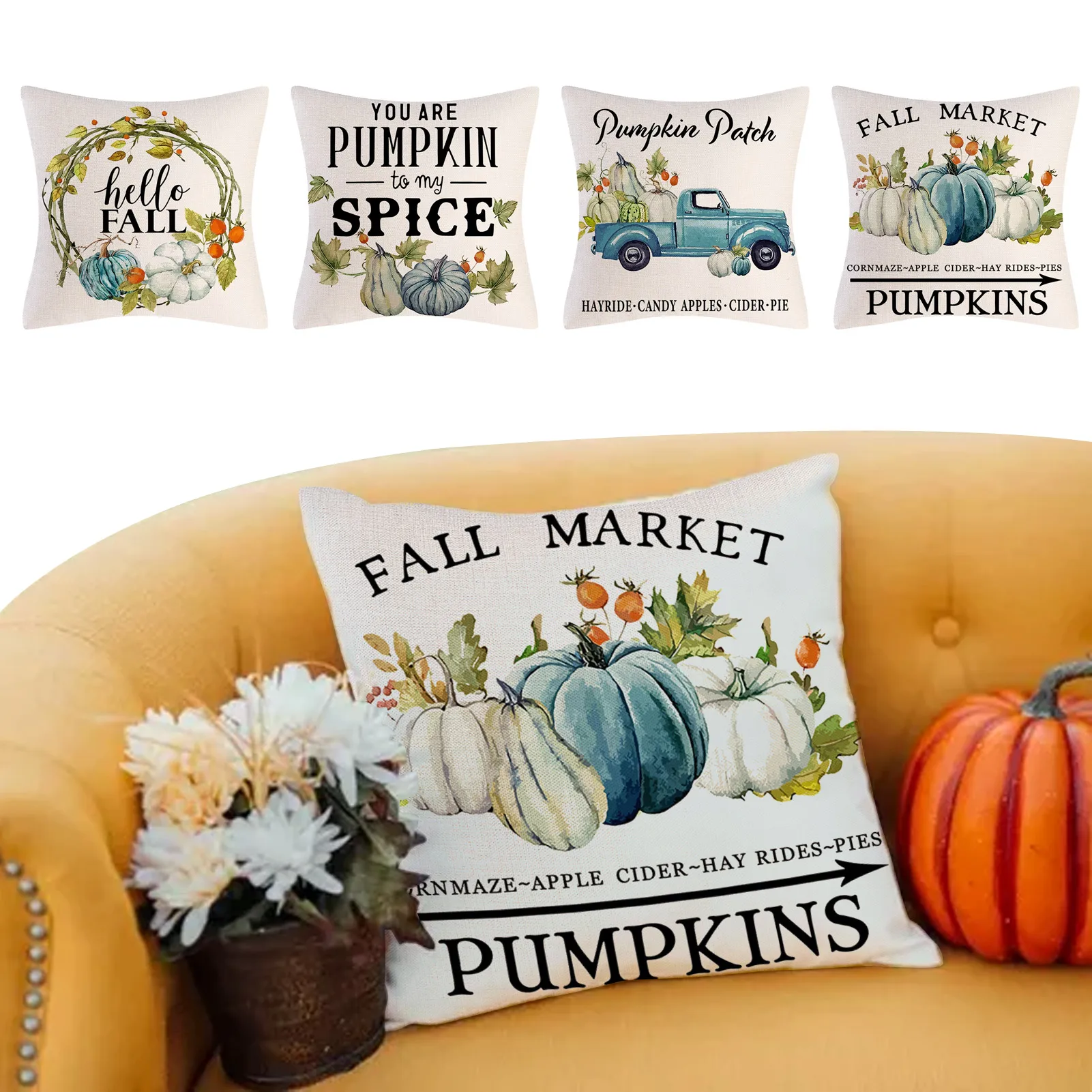 

Pumpkin Pillow Cases 4Pcs Thanksgiving Fall Pillow Covers Decorations 18 X 18in Fall Decor Thanksgiving Day Harvest Decorations