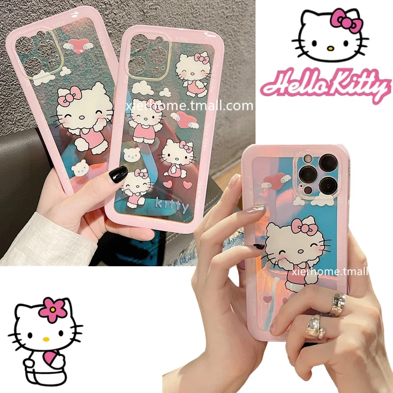 

Чехол для телефона Kawaii Hello Kitty Apple, подходит для Apple 12 Iphone 13pro Max Xsmax/xr, мягкий 8Plus 7P, комплект с защитой от падения, мягкий чехол в подарок