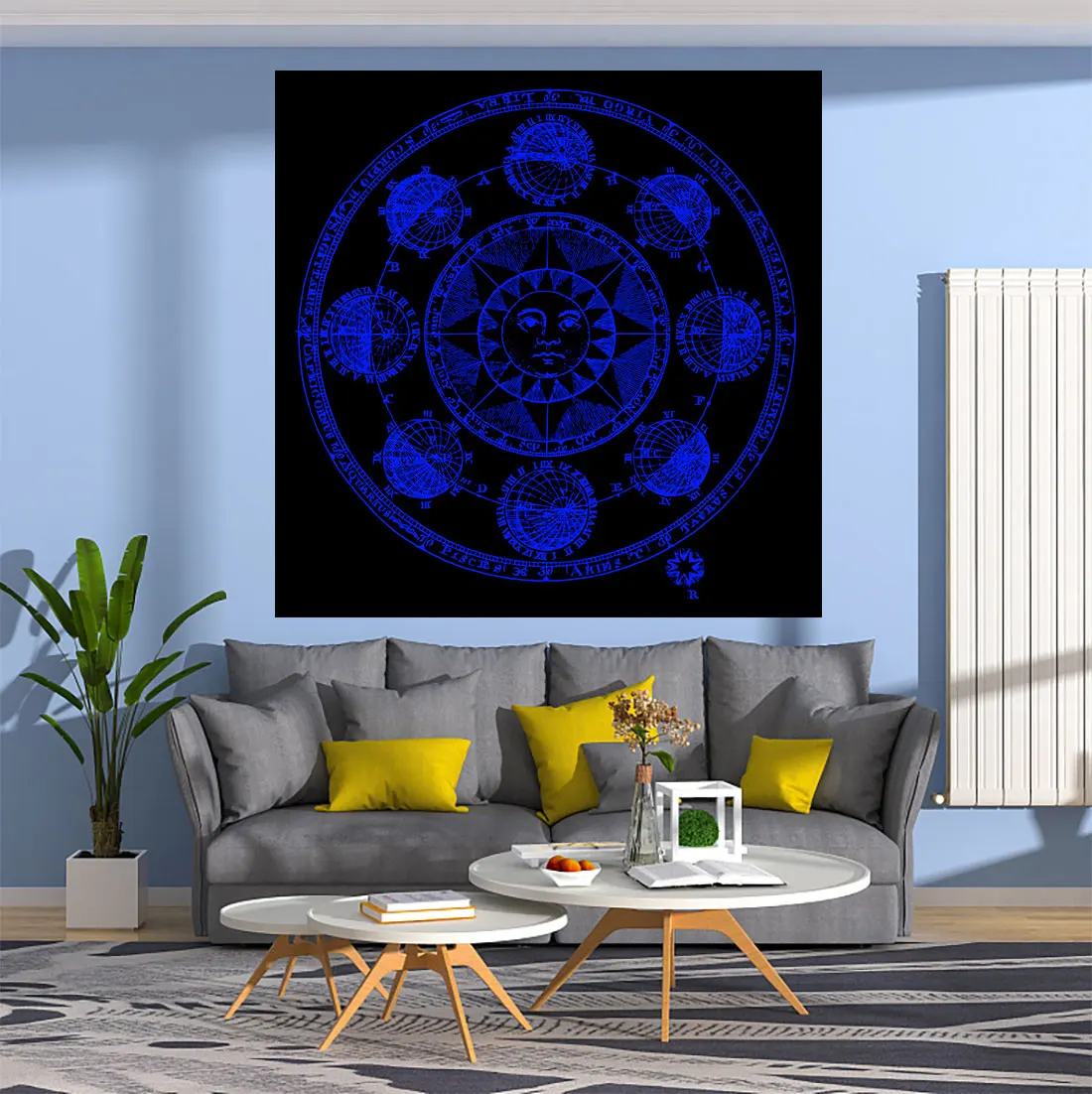 

Dark Blue Mandala Tarot Card Tapestry Sun Printed Wall Hanging Carpets Living Room Decoration Home Decor