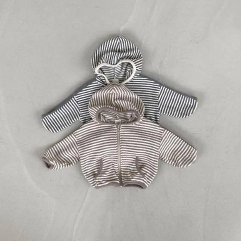 

Осенние повседневные толстовки в полоску на молнии для малышей от 0 до 3 лет простой Универсальный кардиган с капюшоном для мальчиков, Мягко...