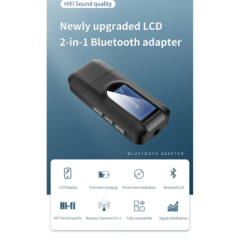 Передатчик и приемник Bluetooth 5.0 беспроводной адаптер 2 в 1 с ЖК-дисплеем 3 5 мм AUX USB