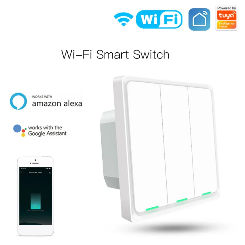 

Умный выключатель Tuya, 1/2/3 клавиш, Wi-Fi, 100-240 В переменного тока