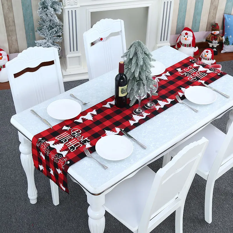 

2024 Xmas Table Runner Christmas Plaid Placemat Flag Decoration Tablecloth Dining Table Cover Home Decor Farmhouse Rustic