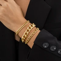 gd 3pcsset hip hop punk jewelry set stainless steel bracelets for women trendy cuban chain bracelets bangle jewelry accessories