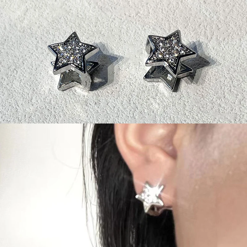 

Shiny Five Point Star Ear Buckle Earrings Jewelry Inlaid Zircon Delicate star Button Fashion Small Stud Earring Women Girls Gift