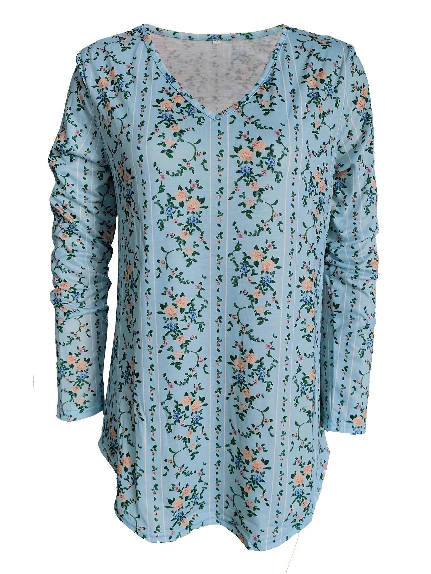 Женский пуловер с V-образным вырезом и длинным рукавом