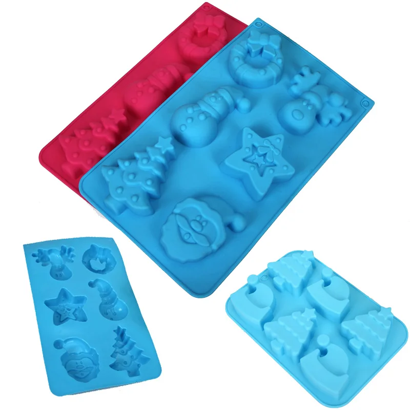 

6 Holes Christmas Decorations Tree Sock Snowflake Chocolate Party DIY Fondant Baking Cooking Cake Decorating Tools Silicone Mold