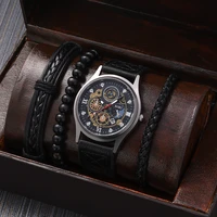 new male watch luxury bracelet set reloj hombre business leather calendar quartz wrist watches for men gift relogio masculino