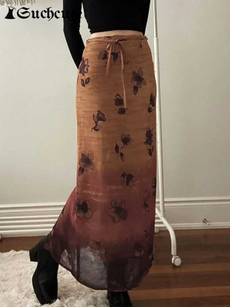 

Винтажная юбка-макси с цветочным принтом, в стиле Харадзюку