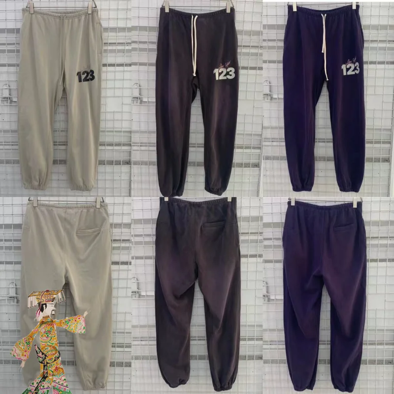 

RRR123 Letter printed Terry Leggings Men Women High Quality Vintage Loose Pants