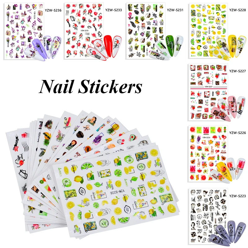 

3D Fruit Adhesive Decals Nail Art Stickers Label Tape Decals Manicure Wraps Slider Decoration Orange Lemon Designs Nail Tools