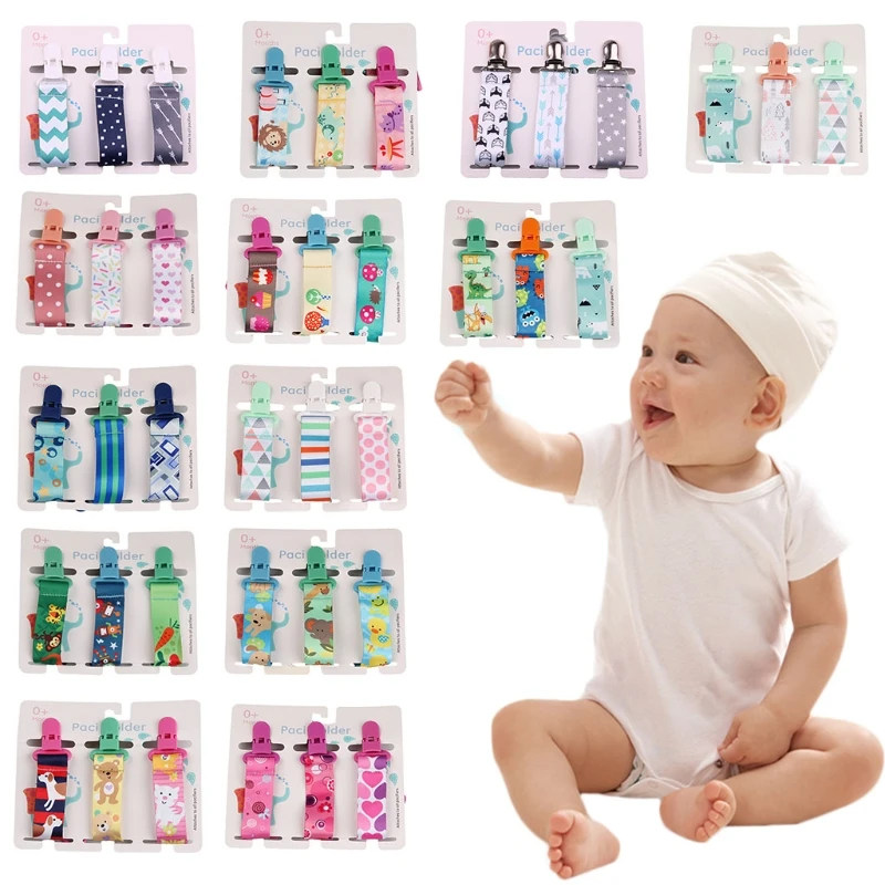

3 Pcs Cartoon Print Pacifier Clip Chain Dummy Nipple Leash Strap Soother Teething Toy Holder Baby Teether Pacifier Chain