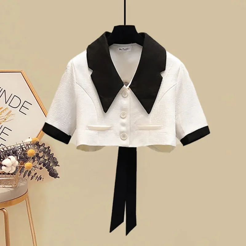 Summer Set for Women 2023 New Style Wear with Age Reducing Short Sleeve Top for Slim and Versatile Strap Dress Two Piece Set