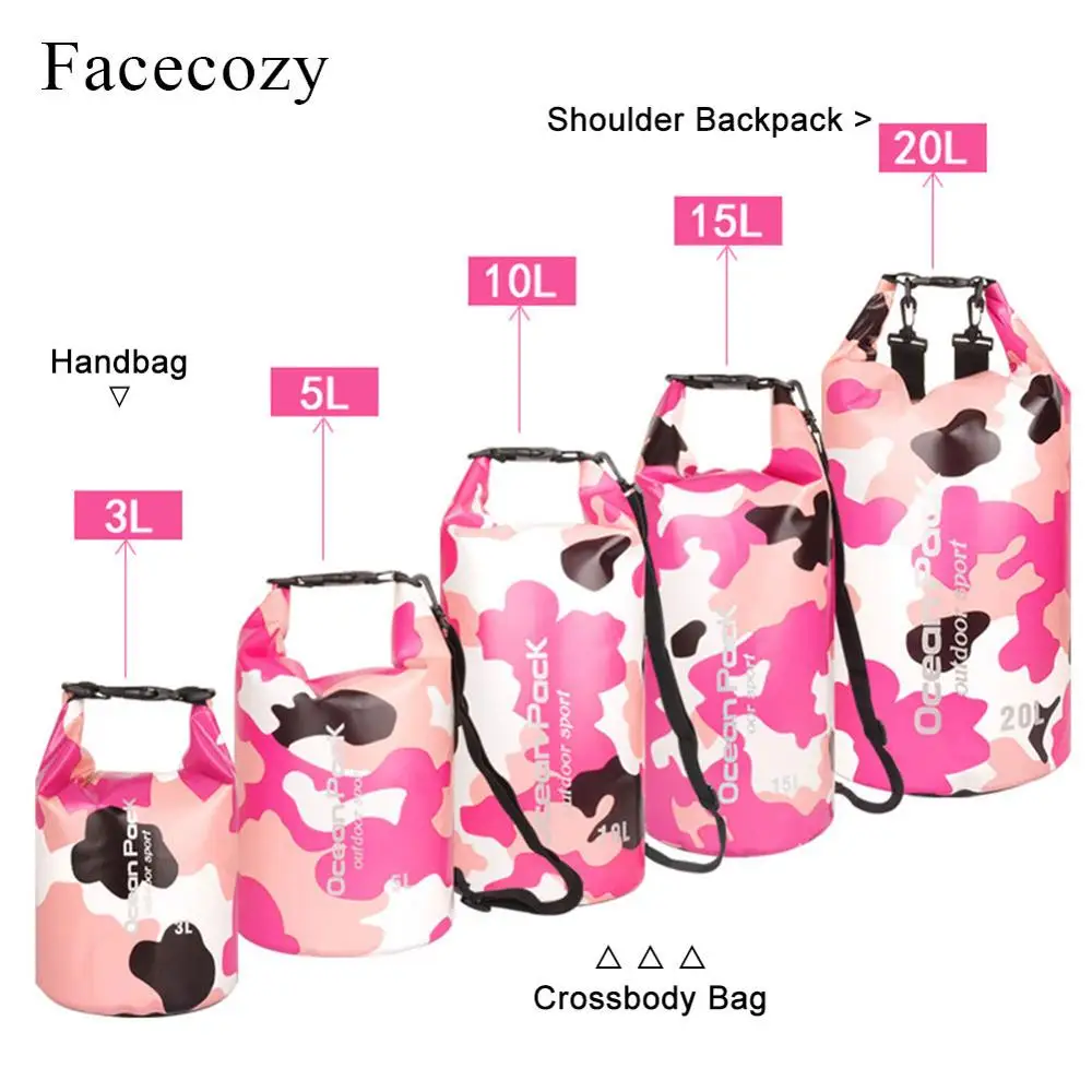Фото Сумка для плавания Facecozy водонепроницаемая, карманная камуфляжная сумка для плавания на 2/3/5/10/15/20/30л, водонепроницаемая, для рафтинга, для пляжа и океана №5