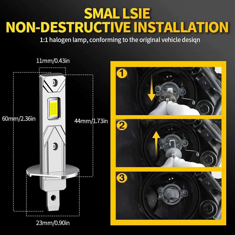 Фото Комплект из 2 светодиодных ламп H1 для противотуманных фар, сверхъяркие, H1, для фар головного света, DRL, Canbus, CSP, ближний/дальний свет, 6500K, белый, 12В, Plug&Play, аксессуары №3