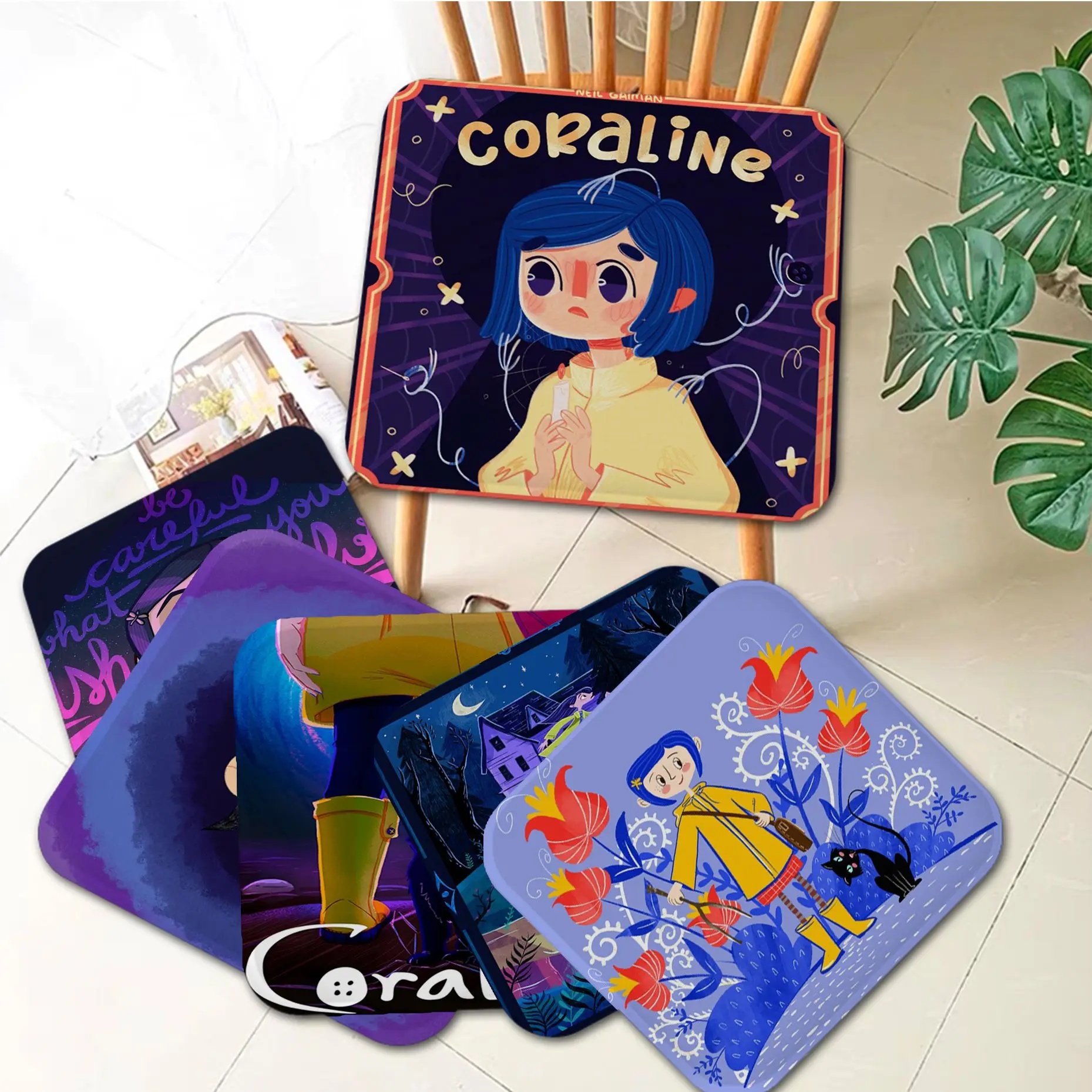 

Disney Coraline Movie Square Sofa Mat Dining Room Table Chair Cushions Unisex Fashion Anti-slip Sofa Decor Tatami