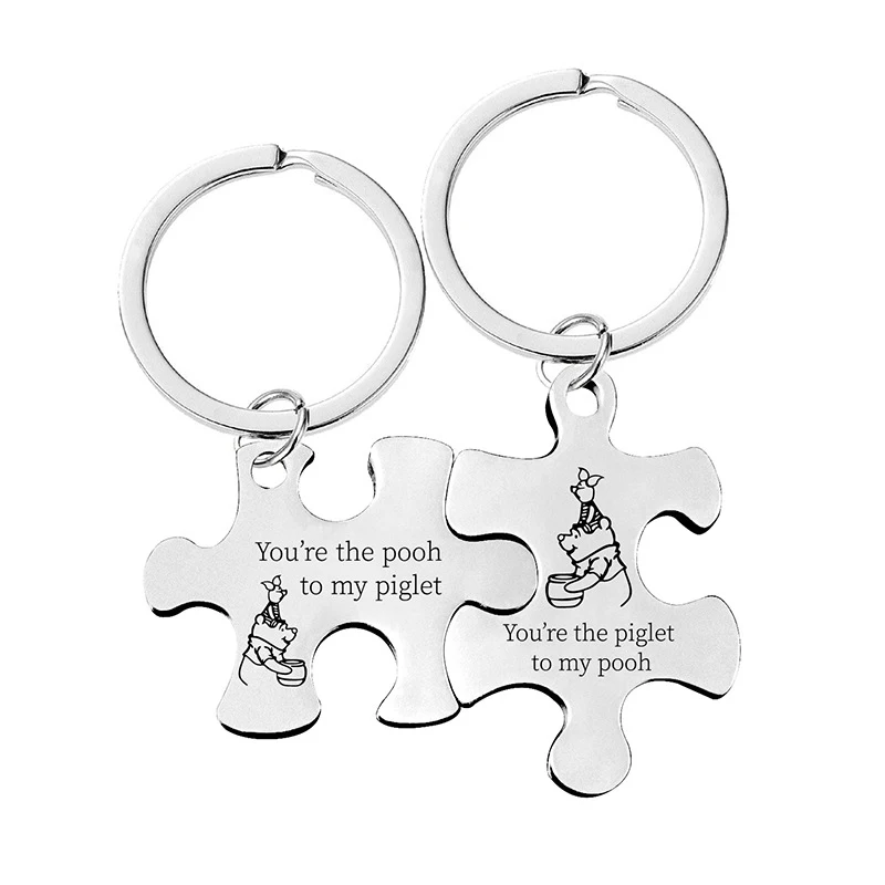 

Fun Puzzle Stainless Steel Keychain Lettering For Women Men Fashion Bag Ornament Friends Schoolbag Pendant Couple Accessories