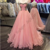 pink tulle sweetheart a line sparkly sequined evening dress prom puffy wedding party gown fiesta formal special occasion