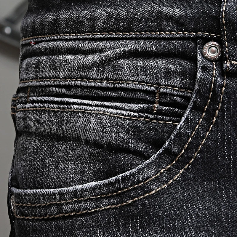 Italian Style Fashion Men Jeans Retro Black Gray Elastic Stretch Slim Fit Ripped Jeans Men Vintage Designer Denim Pants Hombre