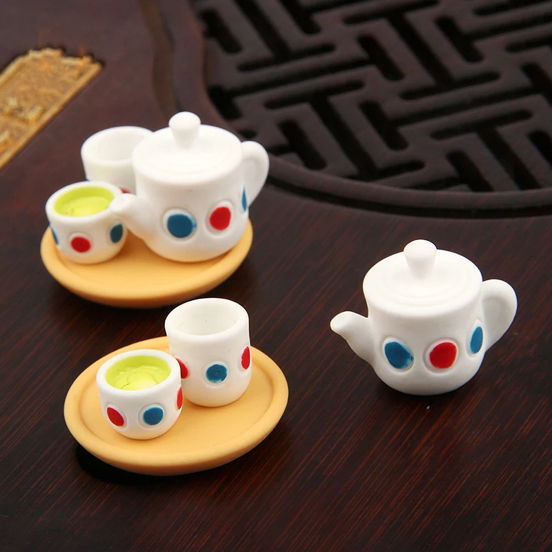 

100 шт./лот миниатюрный чайный поднос из смолы в виде пейзажа, чайная чашка, кофейная чашка для миниатюрного кукольного домика, домашняя посуд...