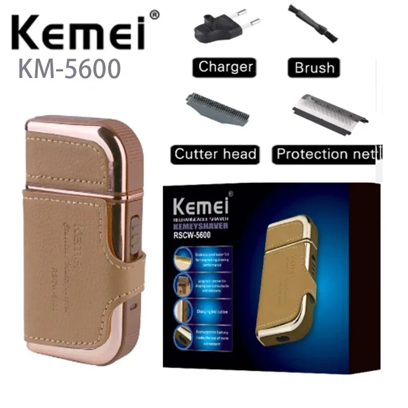 

KEMEI KM-5600 Men Travel Shaver Single Blade Reciprocating Beard Razor Mini Portable PU Electric Shaving Machine