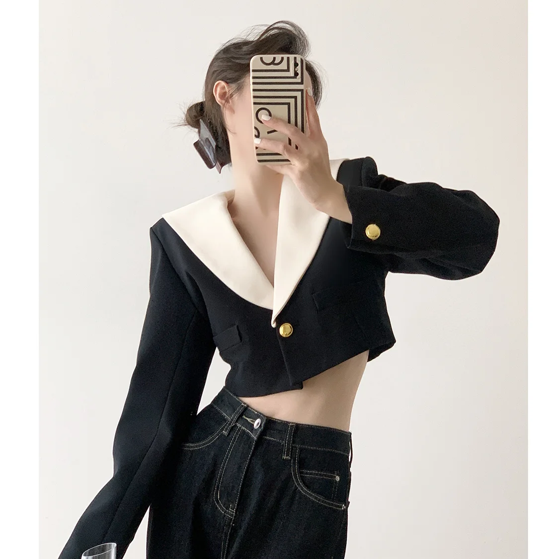 Black Short Blazer Vintage 2023 Women's New Casual Short Crop Jacket mujer de moda