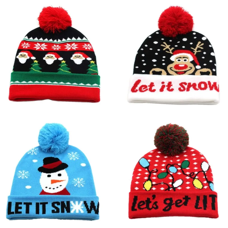 หมวกคริสต์มาสเสื้อกันหนาว Santa Elk ถัก Beanie หมวกสำหรับชายหญิงการ์ตูน Patteren หมวกคริสต์มาสของขวัญหมวก...