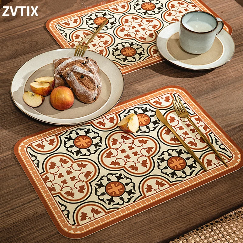 

Rectangular Leather Tread Pu Of 4 Lamps Impermeable Heat Resistant Table Mat Decorative Kitchen Tools Home Decor Accessories New