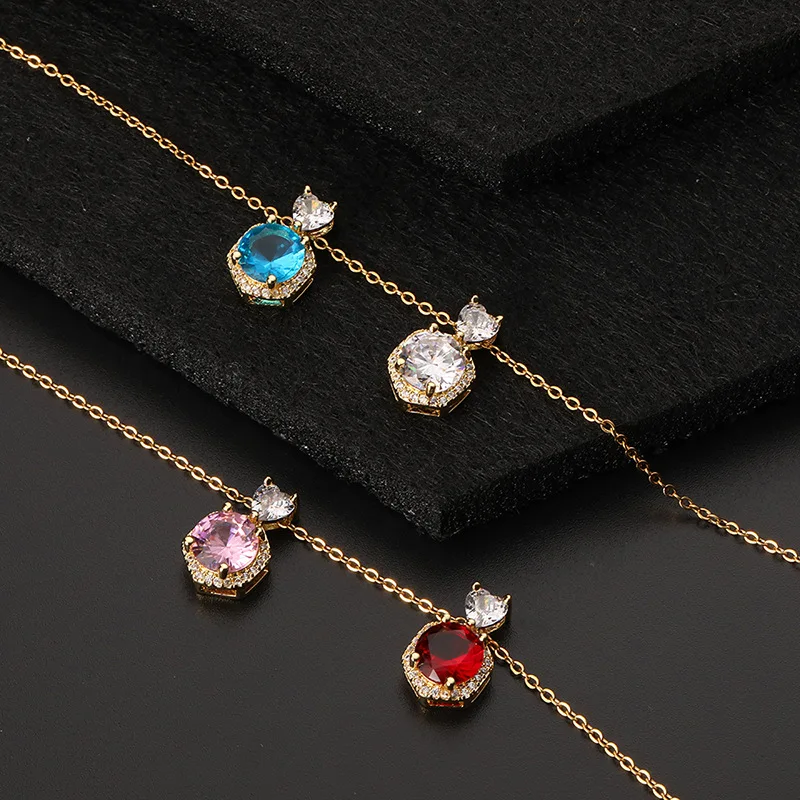 

Luxury 18K Gold Geometric Heart Pendant Colorful Jewelry Pendant Necklace Exquisite Clavicle Chain Man Necklace for Women Kpop
