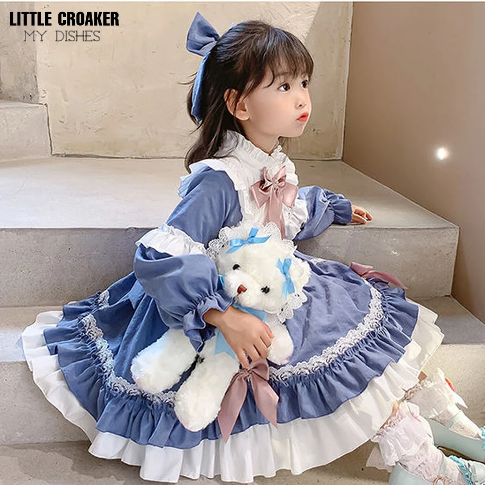 

Children Blue Spanish Dresses Baby Girl Lolita Princess Ball Gown 2022 Spring Infant Birthday Dress Up Toddler Spain Vestidos