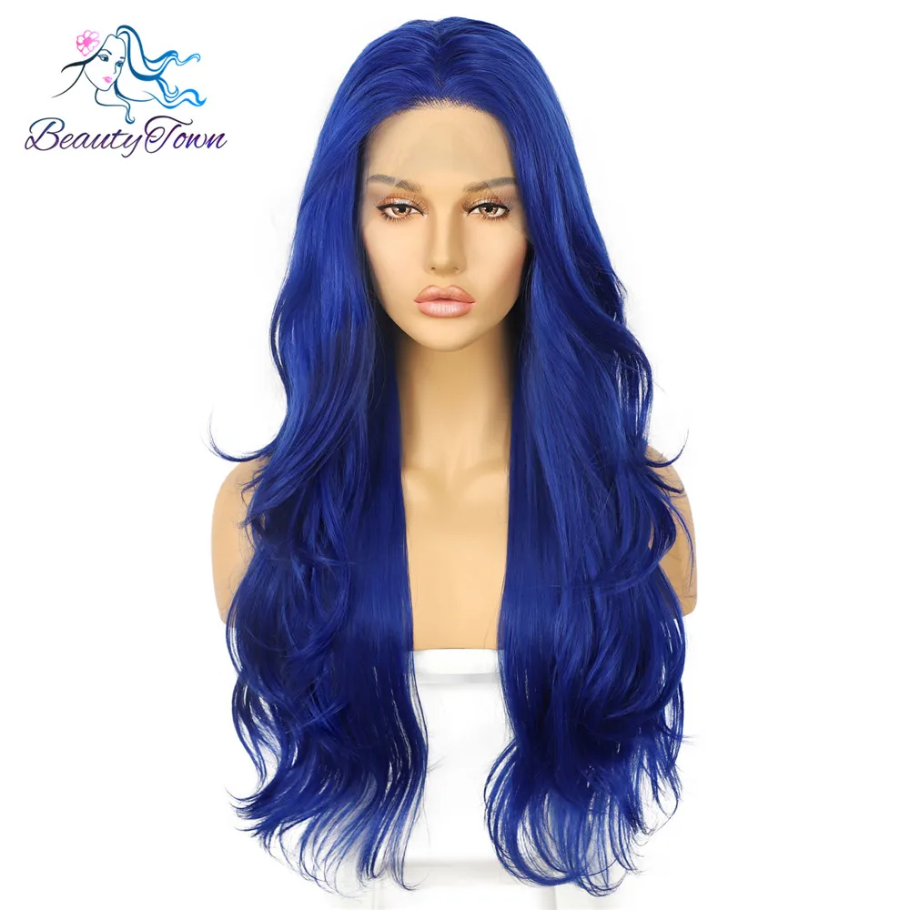 Женский синтетический парик BeautyTown синий из термостойкого волокна для