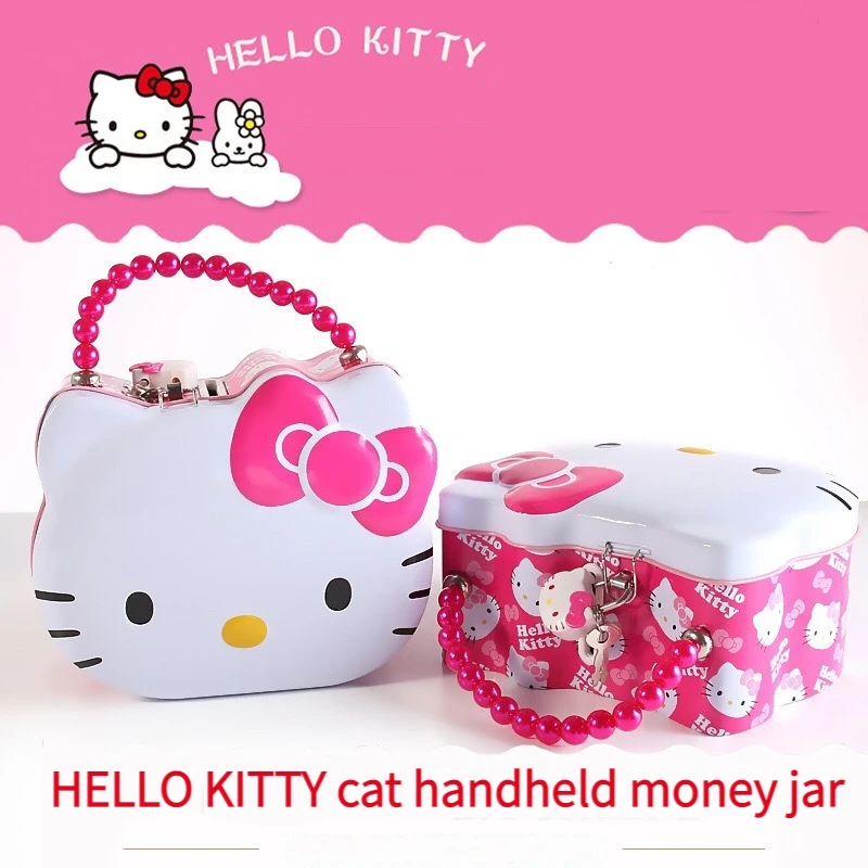 

Sanrio Kawaii Anime Figure Hello Kitty Portable Piggy Bank Savings Box with Lock Cute Cartoon Princess Girl Kit Children's Gift
