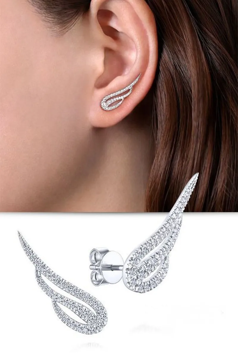 

New Design Full Mirco Paved Crystal Wings Stud Earrings for Women Dainty Zircon Earring Girls Birthday Party Wedding Jewelry