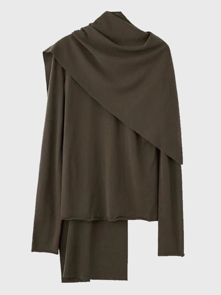 IEQJ Женский однотонный комплект из 2 предметов с шарфом и воротником топ длинными