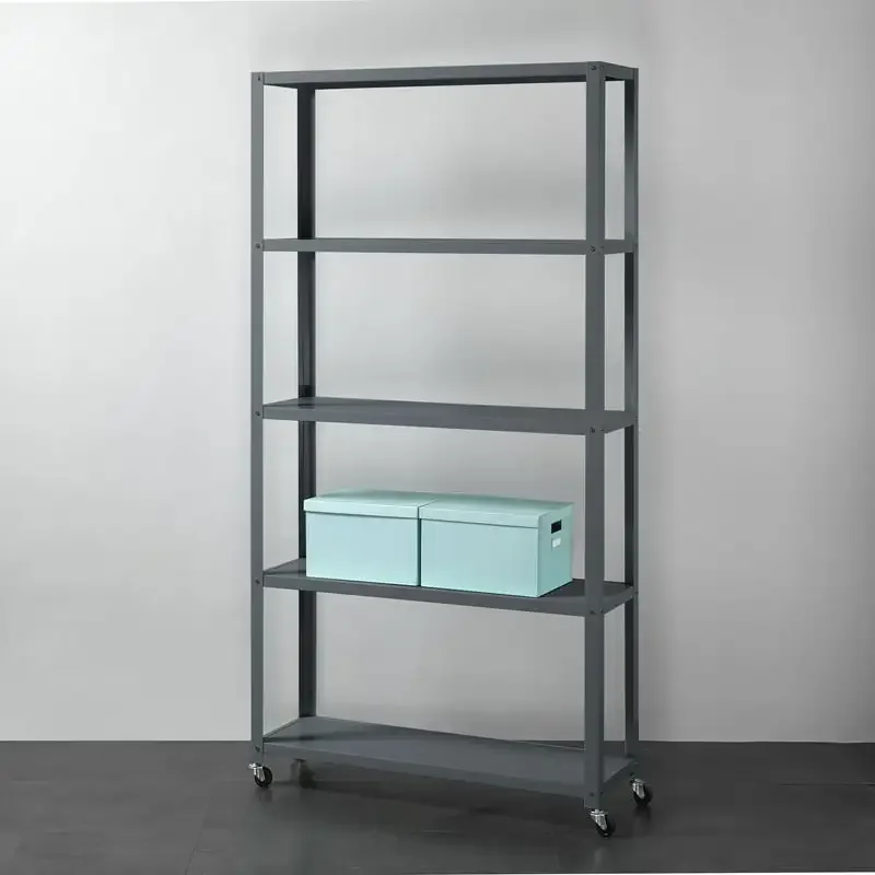 5 - Tier Rolling Metal Bookcase, Gray