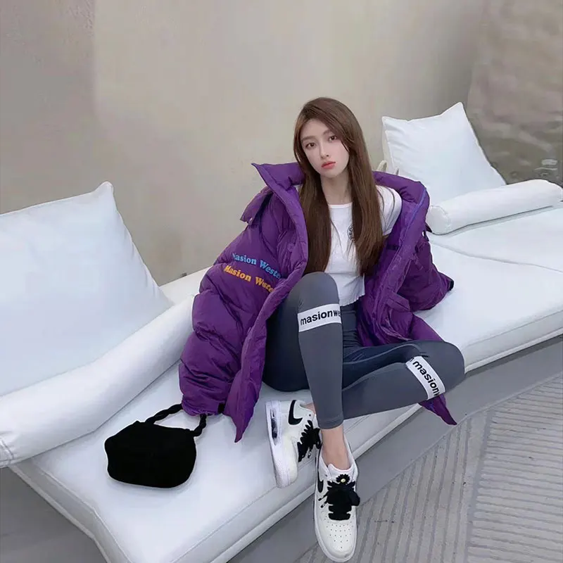 2021 Winter New Plus Velvet Jackets Fashion Letters Loose Warm Parka Coats Women's Hooded Outwear Thick White Duck Down Overcoat