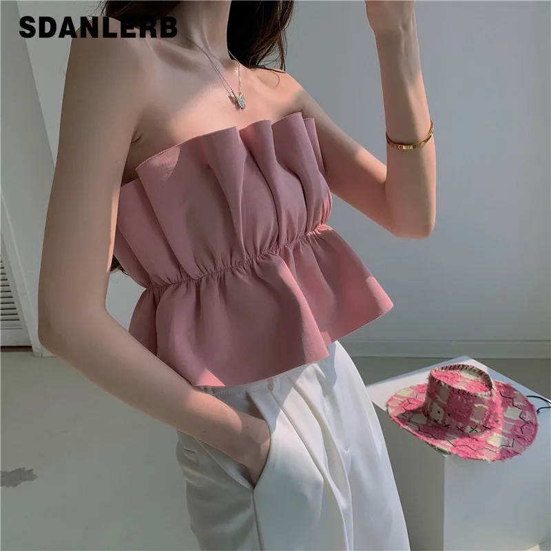 

Короткий Топ без бретелек, Новинка лета 2022, топы, женский топ-труба с трехмерными листьями лотоса, нижнее белье, стильная одежда без бретелек