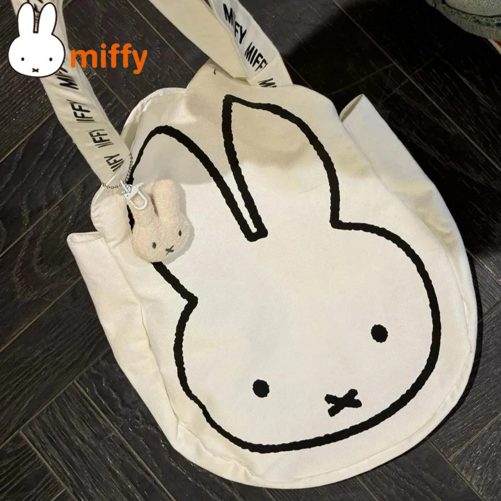Фото Милая холщовая сумка Miffy Kawaii, большая вместительная сумка на одно плечо, универсальная сумка, школьная сумка, модная сумка на плечо, подарок для девочки №1