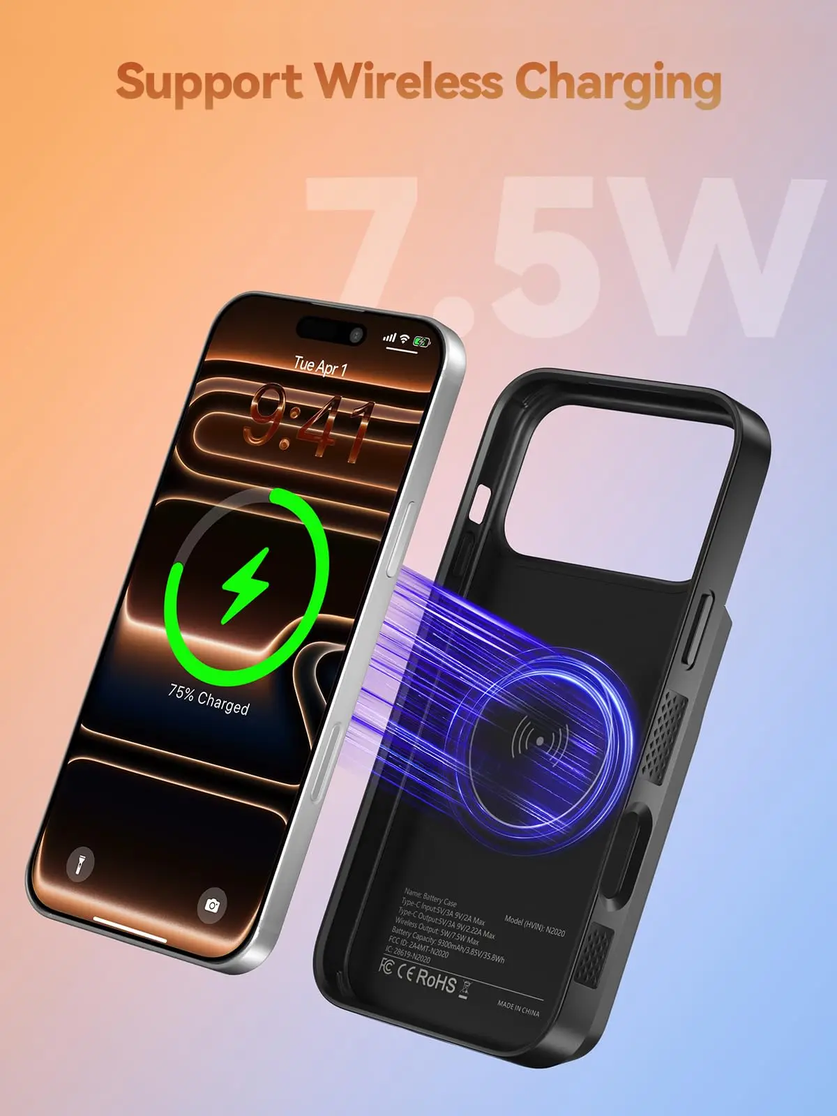 Фото Новый чехол-аккумулятор NEWDERY для iPhone 17 Pro Max / 17 Pro / 17 Air, внешний аккумулятор 9300 мАч, Power Bank №1