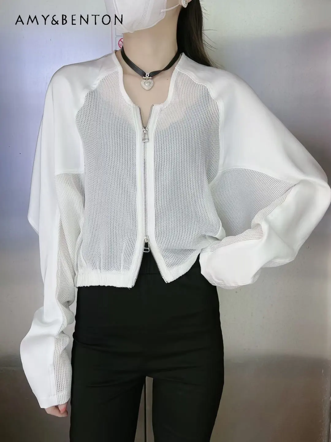 

2023 Spring/Summer New Short Sun Protection Clothing Women's Thin Breathable High Waist Cardigan Shirt Air-Conditioned Coat